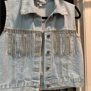 Beaded Cropped Denim Vest
